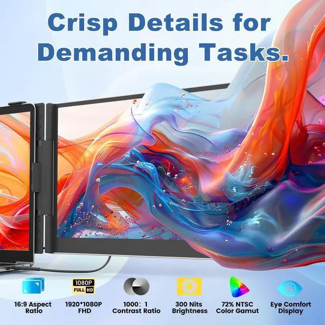 Alt view image 3 of 5 - Teamgee Laptop Screen Extender, 14" FHD 1080P Portable Monitor, Ultra-Thin & Lightweight Second Display for Travel, Work, and Gaming, Plug & Play for Mac/Windows/Android/Dex