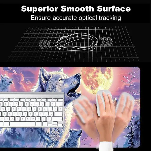 Alt view image 2 of 5 - FXIANGWL XXL Gaming Mouse Pad, Wolf Cry Under Moonlight Design, Extra Large Waterproof Desk Mat for Office Gaming, Non-Slip Rubber Base Durable Stitched Edge, Easy to Clean