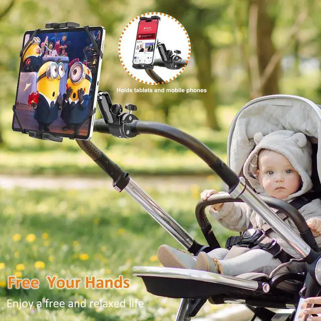 Alt view image 3 of 5 - YOOZ Motorcycle Bike Tablet Holder [Strong Stability & Durability] Bicycle Boat Stroller Gym Spin Bike Treadmill Tablet Mount Handlebar Clamp for iPad Pro Air Mini, Galaxy Tab, Kindle, Phone, 4-13"