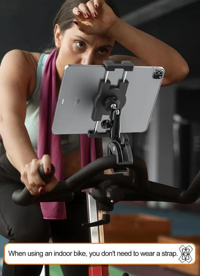Alt view image 4 of 5 - YOOZ Motorcycle Bike Tablet Holder [Strong Stability & Durability] Bicycle Boat Stroller Gym Spin Bike Treadmill Tablet Mount Handlebar Clamp for iPad Pro Air Mini, Galaxy Tab, Kindle, Phone, 4-13"