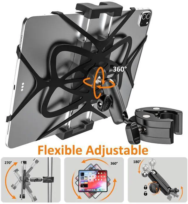 Alt view image 5 of 5 - YOOZ Motorcycle Bike Tablet Holder [Strong Stability & Durability] Bicycle Boat Stroller Gym Spin Bike Treadmill Tablet Mount Handlebar Clamp for iPad Pro Air Mini, Galaxy Tab, Kindle, Phone, 4-13"