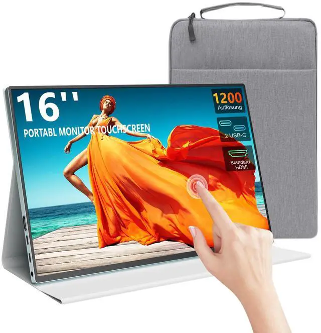 Main image of Jhcztrk Touchscreen Portable Monitor, 16 Inch 1920x1200 Full HD Portable Gaming Monitor HDR, HDMI USB C External Monitor, Suitable for Laptops Xbox Switch with Smart Cover and Storage Bag