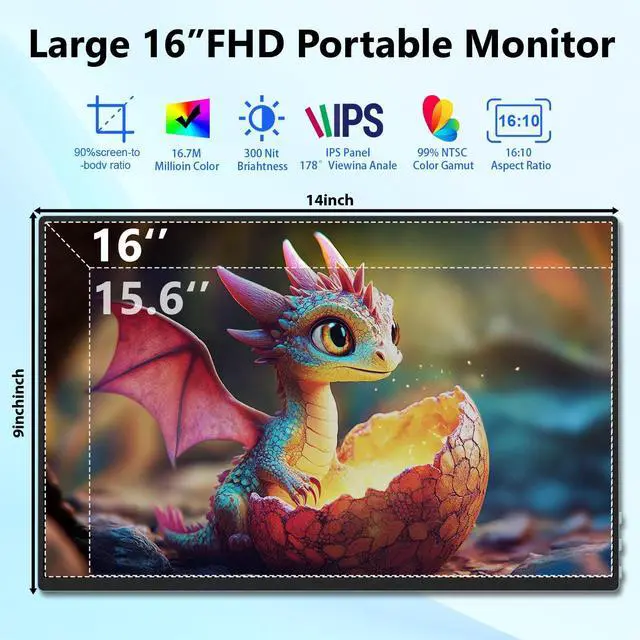 Alt view image 3 of 5 - Jhcztrk Touchscreen Portable Monitor, 16 Inch 1920x1200 Full HD Portable Gaming Monitor HDR, HDMI USB C External Monitor, Suitable for Laptops Xbox Switch with Smart Cover and Storage Bag