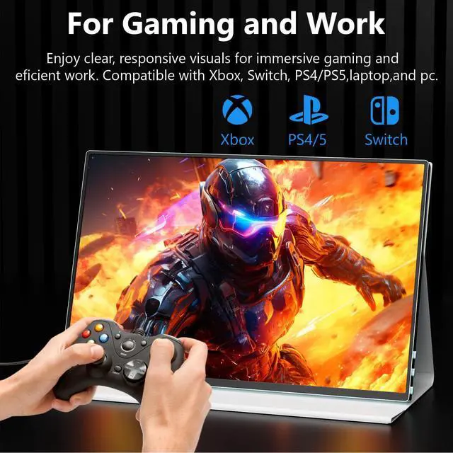 Alt view image 4 of 5 - Jhcztrk Touchscreen Portable Monitor, 16 Inch 1920x1200 Full HD Portable Gaming Monitor HDR, HDMI USB C External Monitor, Suitable for Laptops Xbox Switch with Smart Cover and Storage Bag