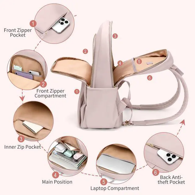 Alt view image 2 of 5 - GOLF SUPAGS Stylish Laptop Backpack for Women Computer Bag Fits 14 Inch Notebook Travel College Work Backpacks Purse (Pink)