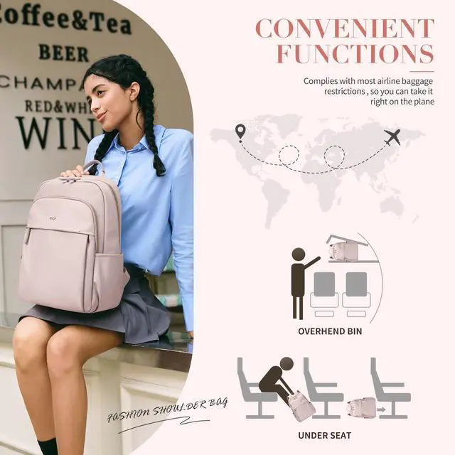 Alt view image 5 of 5 - GOLF SUPAGS Stylish Laptop Backpack for Women Computer Bag Fits 14 Inch Notebook Travel College Work Backpacks Purse (Pink)