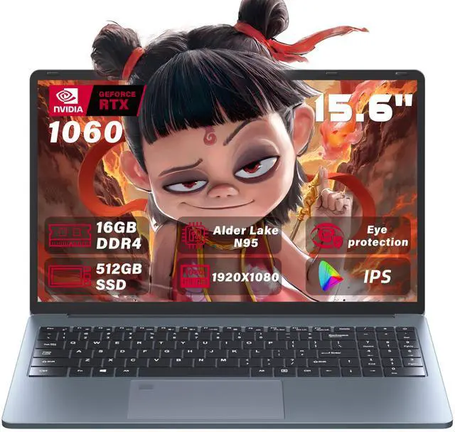 Main image of Rumtuk Ultra-Slim 15.6'' FHD Gaming Laptop, in tel N95, Nvidia GTX 1060 4GB,16GB RAM 512GB SSD, Win 11 Pro  High-Performance Notebook with HDMI, Type-C, RJ45 Ethernet, Wi-Fi, Backlit KB,Fingerprint