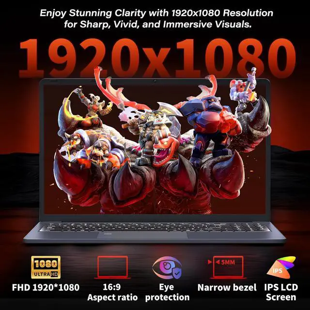 Alt view image 3 of 5 - Rumtuk Ultra-Slim 15.6'' FHD Gaming Laptop, in tel N95, Nvidia GTX 1060 4GB,16GB RAM 512GB SSD, Win 11 Pro  High-Performance Notebook with HDMI, Type-C, RJ45 Ethernet, Wi-Fi, Backlit KB,Fingerprint