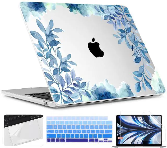 Main image of TWOLSKOO for M4 MacBook Air 13.6 inch Case 2025-2022 Release M4 A3240 M3 A3113 M2 A2681, Plastic Hard Shell & Screen Protector & Keyboard Cover & Trackpad Film, Blue Floral