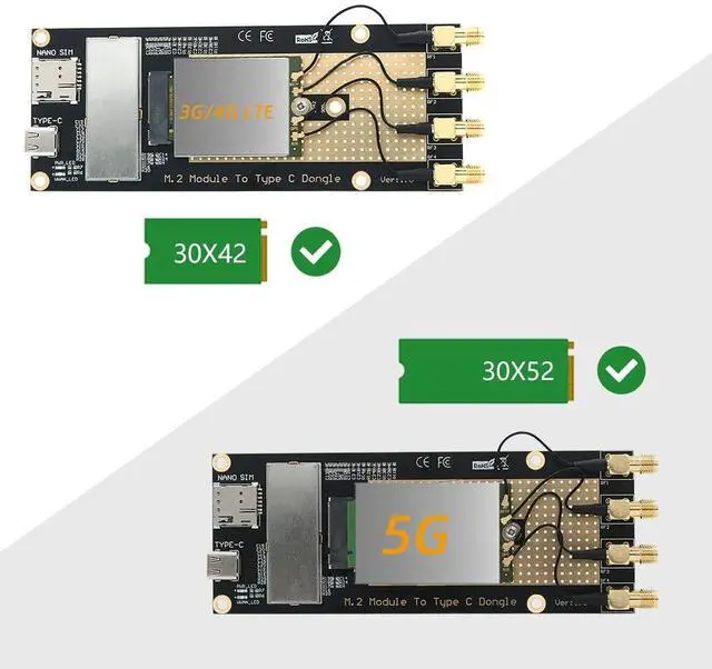 Alt view image 5 of 5 - M.2(M.2) 3G/4G/5G Module to Type C/USB 3.0 Adapter with Nano SIM Card Slot for RM500Q/RM500U /GM800/ SIM8200 Module with 4X 2.4G/5G Antenna