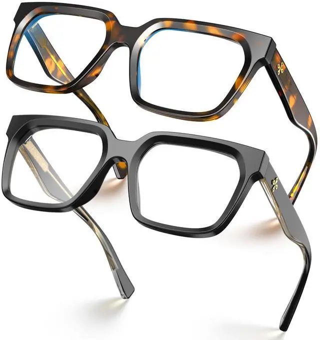 Main image of VISOONE 2 Pack Rectangle TR90 Blue Light Blocking Glasses Computer Eyewear with Preppy Look for Women and Men Cougar