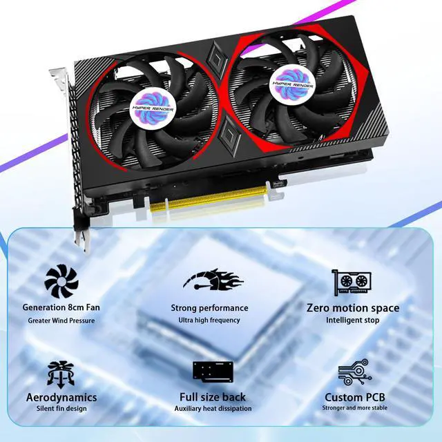 Alt view image 3 of 5 - HyperRender RTX 2060 Super Graphics Card 8GB GDDR6 1440p/4K Gaming GPU - Real-Time Ray Tracing & AI DLSS 3.0 with Dual FrostBlade Fans Ultra-Silent 1650MHz Boost with DP/HDMI Display Tarjeta Gráfica