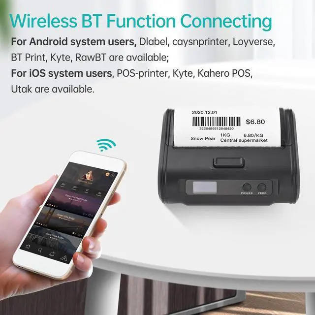 Alt view image 5 of 5 - Walfront Thermal Receipt Printer 4in Wireless BT USB Connection POS Printer 70mm / s Fast Printing 203dpi Resolution for Retail Market Delivery Tickets