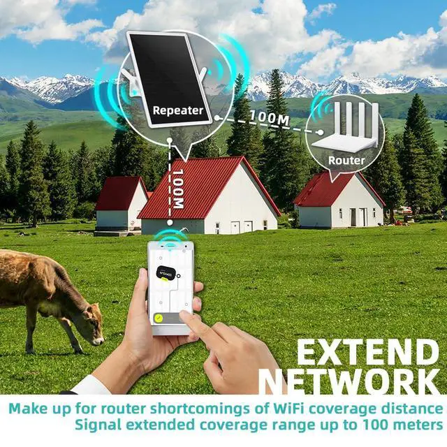 Alt view image 4 of 5 - LCLCTEK® WiFi Extender Signal Booster Solar Battery Outdoor, Long Range up to 300-feet, Internet 2.4G WiFi Extender Booster, Wireless Signal Booster WiFi Repeater 300Mbps,for 2.4G Modem Router LTE