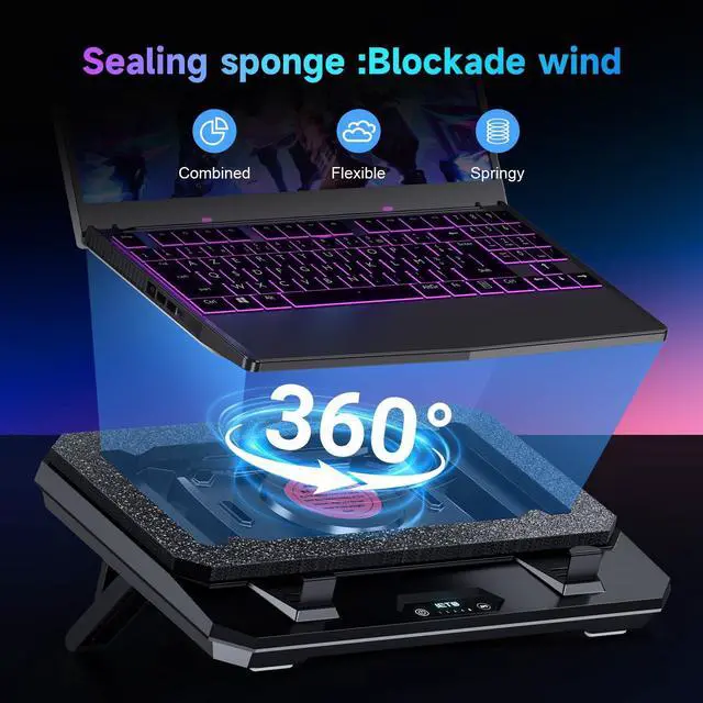 Alt view image 3 of 5 - IETS GT300 Upgraded Laptop Cooling Pad with Adjustable Stand, Turbo Boosted Cooler for Rapid Cooling 10-17inch Gaming Laptop, Flexible Sealing RingFeaturing Air Filtration and USB Hub