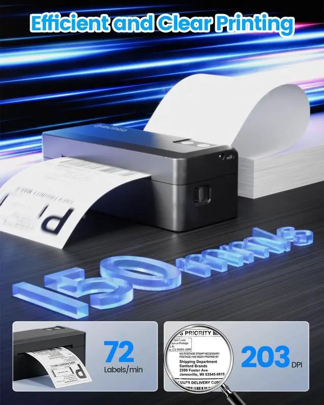 Alt view image 3 of 5 - ByteCintia Bluetooth Thermal Shipping Label Printer, 4x6 Shipping Label Printer for Small Business, Support Android, iOS, Windows & Mac, Works with Amazon, Ebay, Shopify, Etsy