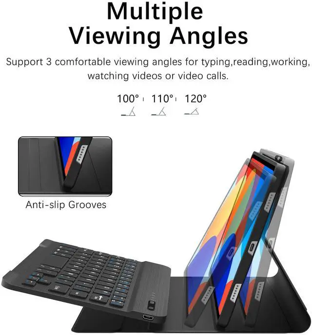 Alt view image 4 of 5 - WINCHKING Backlit Keyboard with Case for Redmi Pad SE 8.7-Inch 2024,7 Colors Backlit, Detachable Bluetooth Wireless Keyboard with Multi-Angle Stand Folio Cover,Black