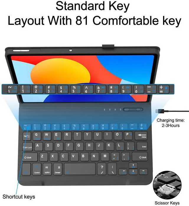 Alt view image 5 of 5 - WINCHKING Backlit Keyboard with Case for Redmi Pad SE 8.7-Inch 2024,7 Colors Backlit, Detachable Bluetooth Wireless Keyboard with Multi-Angle Stand Folio Cover,Black