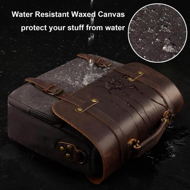 Alt view image 2 of 5 - Men's Messenger Bag Waxed Canvas Laptop Computer Bag 16 Inch Vintage Genuine Leather Briefcase Waterproof Satchel Shoulder Bag for Work/Office/Business