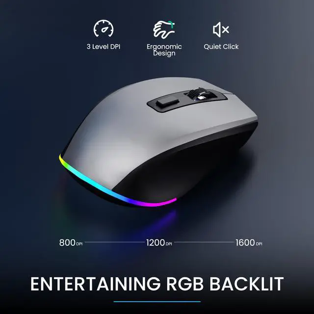 Alt view image 5 of 5 - Silver Wireless Keyboard and Mouse Combo - Dual System RGB Backlit Mouse and Keyboard Advanced Optical Tracking, Lag-Free Wireless,Ergonomic Keyboard, 90% Less Noise Silver-V1