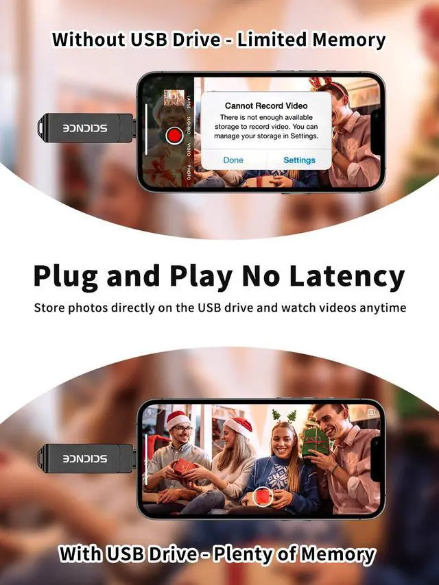 Alt view image 4 of 5 - SCICNCE 256GB Flash Drive Intended for iPhone, USB Memory Stick Storage Backup for Photos Videos, Plug and Play No APP Required, Compatible with iPhone iPad Android and Computers (Metal Gray)