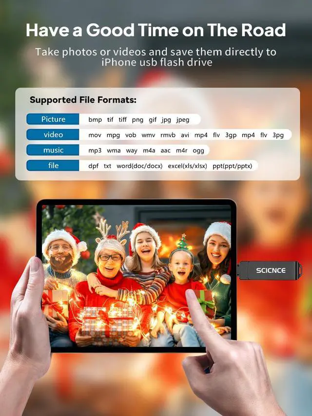 Alt view image 5 of 5 - SCICNCE 256GB Flash Drive Intended for iPhone, USB Memory Stick Storage Backup for Photos Videos, Plug and Play No APP Required, Compatible with iPhone iPad Android and Computers (Metal Gray)