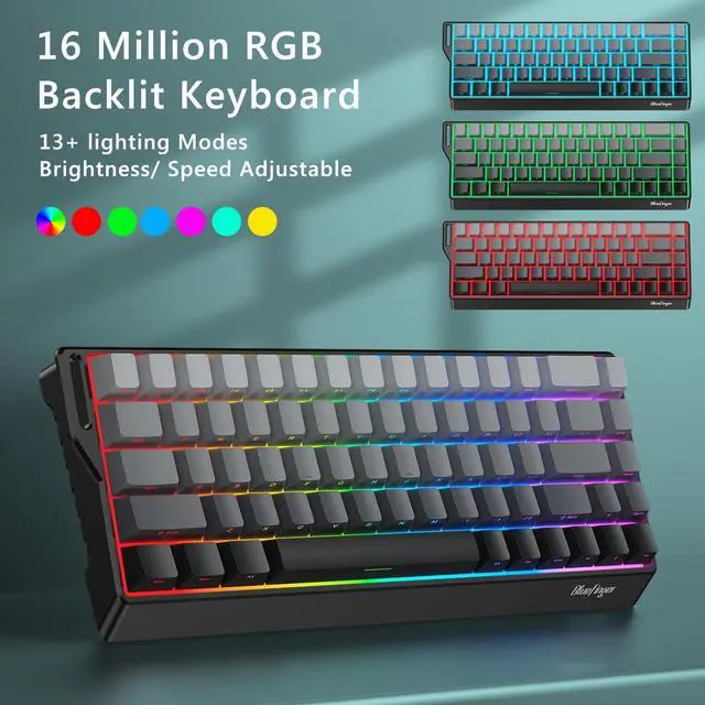 Alt view image 4 of 5 - BlueFinger 60% Wireless Mechanical Gaming Keyboard, Bluetooth/2.4G/USB-C Hot Swappable RGB Backlit Keyboard with Side-Printed PBT Keycaps, for MAC Xbox PC PS5, Black