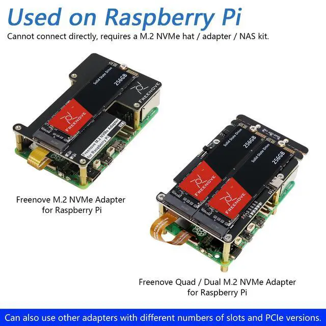 Alt view image 4 of 5 - Freenove 256GB M.2 NVMe SSD for Raspberry Pi 5 M.2 HAT Adapter NAS Kit, Solid State Drive, Size 2280, PCIe 2.0/3.0, Tested Speed 800 MB/s