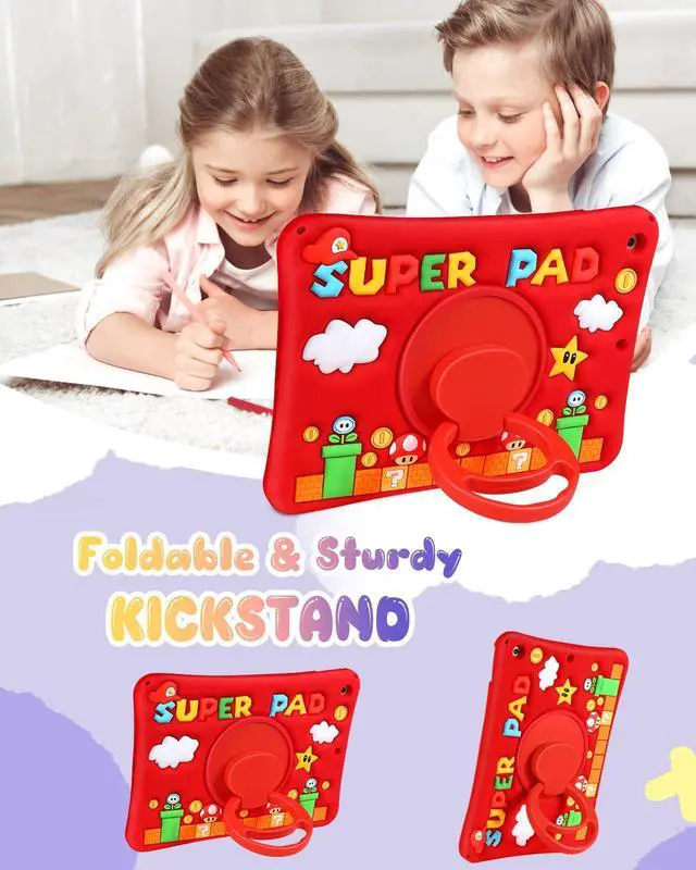 Alt view image 4 of 4 - Lotadilo Cute Case for iPad 9th/8th/7th Generation - Silicone 3D Design for Girls Women Girly Kawaii Funny Cartoon Soft Stand for iPad Case 9th/8th/7th Generation with Lanyard 10.2 Inch,Red Maliao