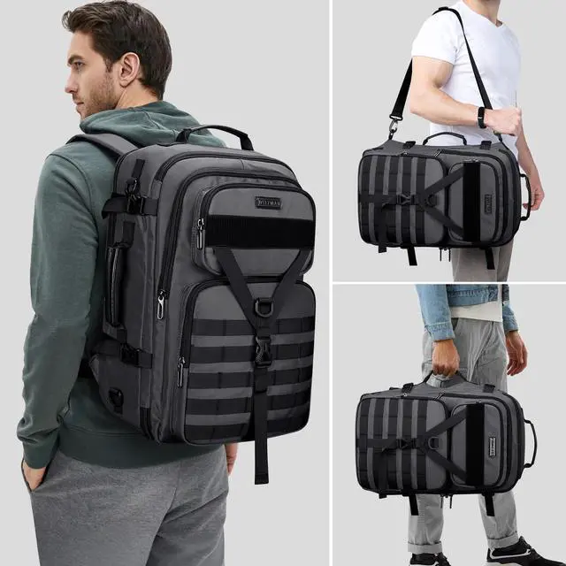 Alt view image 2 of 5 - WITZMAN Carry On Travel Backpack for Men Large Convertible 45L Fit 17 Inch Laptop Backpack 3 in 1 Bag for Airline Approved(B688 Silvery Grey)