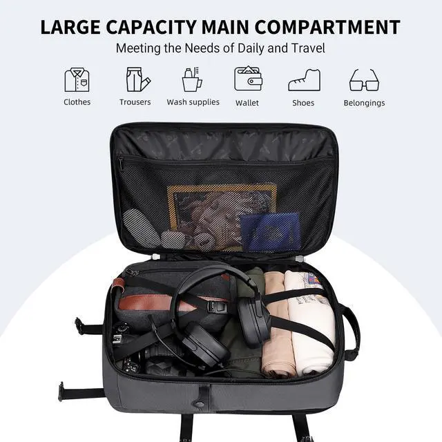 Alt view image 3 of 5 - WITZMAN Carry On Travel Backpack for Men Large Convertible 45L Fit 17 Inch Laptop Backpack 3 in 1 Bag for Airline Approved(B688 Silvery Grey)