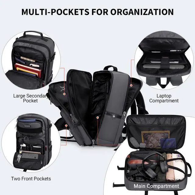 Alt view image 4 of 5 - WITZMAN Carry On Travel Backpack for Men Large Convertible 45L Fit 17 Inch Laptop Backpack 3 in 1 Bag for Airline Approved(B688 Silvery Grey)