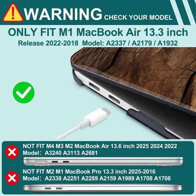 Alt view image 4 of 5 - Yebiseven for M1 MacBook Air 13 inch Case 2021 2020 2019 2018 Model A2337/A2179/A1932, Laptop Hard Shell Case with Keyboard Cover & Trackpad Protector & 2 OTG Adapters, Wood Pattern