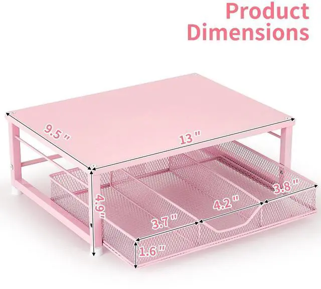 Alt view image 2 of 5 - Gugsey Small Pink Laptop Stand for Desk, Monitor Stand, Office Desk Accessories, Computer Desktop Stand with Drawer for Home, Office, School (Pink)