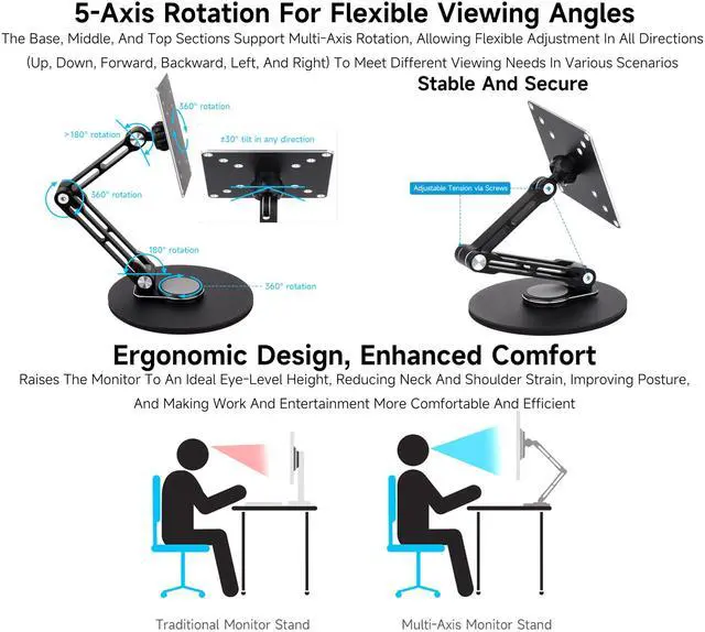 Alt view image 3 of 5 - VESA Portable Monitor Stand, Compatible with Monitors Up to 19inch, Supports 50 x 50/75 x 75/100 x 100 (mm) VESA Mounting Holes, Supports Multi-Axis Rotation, Adjustable & Foldable