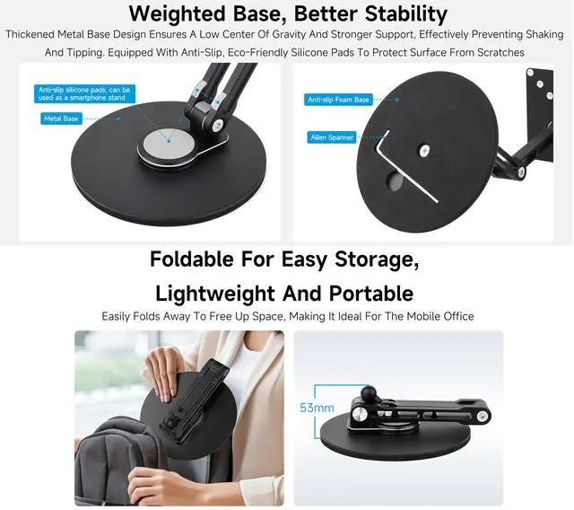 Alt view image 4 of 5 - VESA Portable Monitor Stand, Compatible with Monitors Up to 19inch, Supports 50 x 50/75 x 75/100 x 100 (mm) VESA Mounting Holes, Supports Multi-Axis Rotation, Adjustable & Foldable