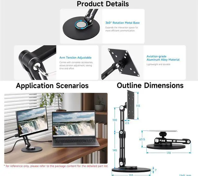Alt view image 5 of 5 - VESA Portable Monitor Stand, Compatible with Monitors Up to 19inch, Supports 50 x 50/75 x 75/100 x 100 (mm) VESA Mounting Holes, Supports Multi-Axis Rotation, Adjustable & Foldable