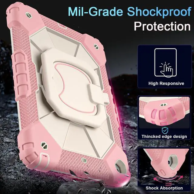 Alt view image 2 of 5 - Scnioy Case for iPad 9th Generation iPad Case 9th 8th 7th Generation iPad 10.2 Inch iPad 9th Gen Cover with Screen Protector Pen Holder TabletCases for Kids 360° Rotating Stand, Rose White