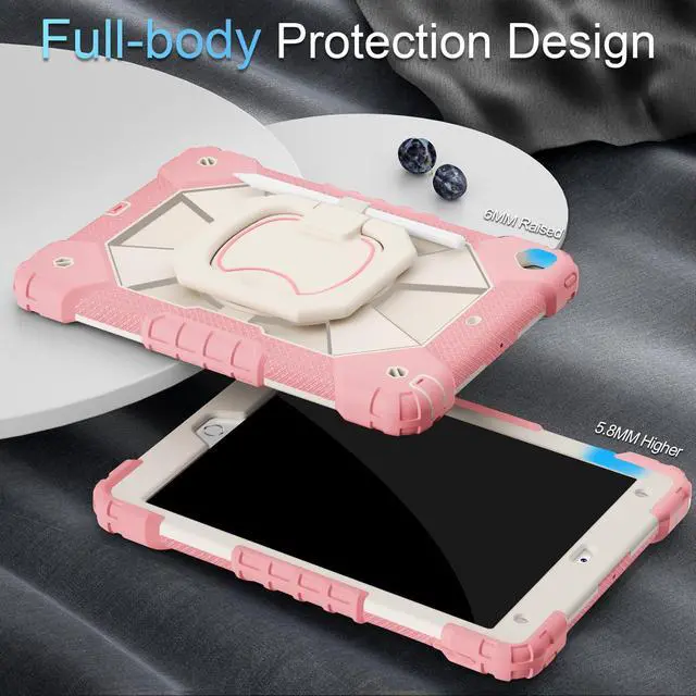 Alt view image 5 of 5 - Scnioy Case for iPad 9th Generation iPad Case 9th 8th 7th Generation iPad 10.2 Inch iPad 9th Gen Cover with Screen Protector Pen Holder TabletCases for Kids 360° Rotating Stand, Rose White