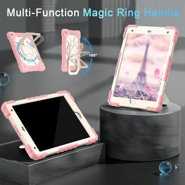 Alt view image 4 of 5 - Scnioy Case for iPad 9th Generation iPad Case 9th 8th 7th Generation iPad 10.2 Inch iPad 9th Gen Cover with Screen Protector Pen Holder TabletCases for Kids 360° Rotating Stand, Rose White