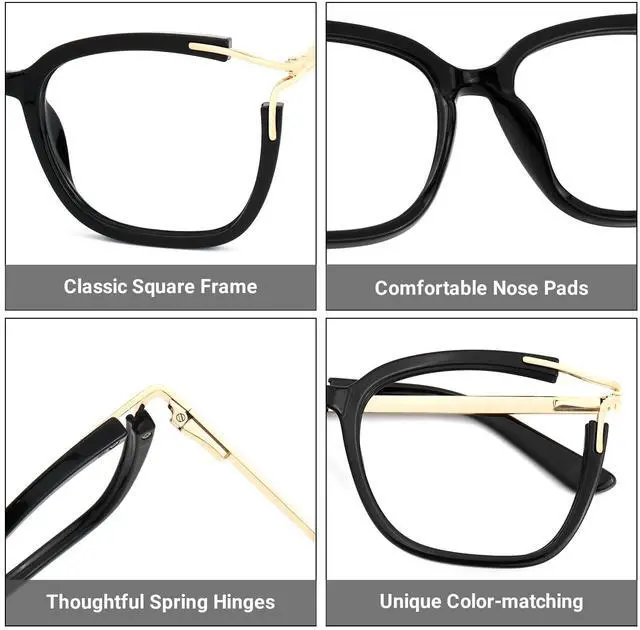 Alt view image 3 of 5 - Zeelool Square Blue Light Glasses for Women Chic Black Fake Glasses Novel Anti Blue Light Designer Full Eyewear JGT261246-01B