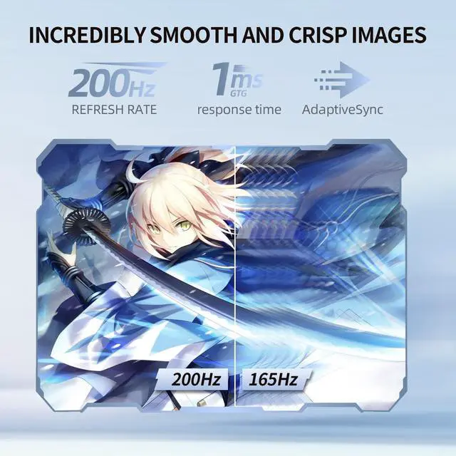 Alt view image 5 of 5 - CUNPU 27 Inch White 180/200Hz Gaming Monitor, QHD 2560x1440 Fast IPS PC Monitor, Adaptive Sync, 100% sRGB, HDR10, Built-in Speaker, Height/Swivel/Tilt/Rotating Adjustable Stand, HDMI, Displayport