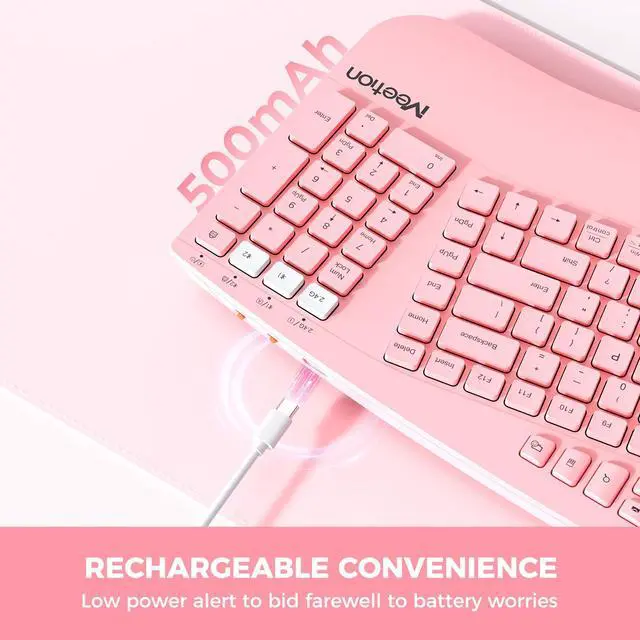 Alt view image 4 of 5 - MEETION Ergonomic Keyboard Wireless, Multi-Device Bluetooth Keyboard, Wrist Rest for Natural Typing, Full-Sized Rechargeable Split Computer Keyboards, for Windows/Mac/PC/Laptop/Ta