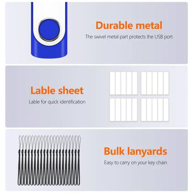 Alt view image 5 of 5 - Aretop 4GB Bulk Flash Drives 100 Pack USB 2.0 Flash Drive Bulk Swivel Memory Stick Jump Drive Pen Drive with Lanyards (Mixed Colors 100pcs)