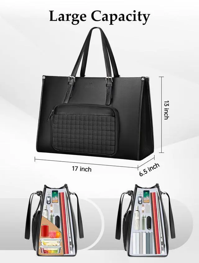 Alt view image 5 of 5 - MATEIN 17 Inch Laptop Tote Bag for Women with Lunch Compartment, PU Leather Convertible Work Briefcase for Business, Professional Teacher Computer Handbags with Lunch Box for Office, Commute, Black