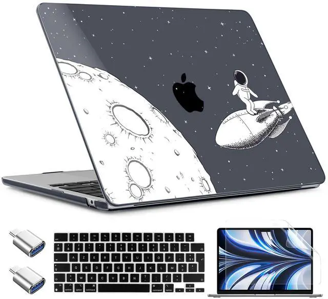 Main image of TWOLSKOO for MacBook Air 15 inch Case 2025 2024 2023 Release M4 A3241 M3 A3114 M2 A2941, Plastic Hard Shell & Screen Protector & Keyboard Cover & Type C Adapter, Flying Astronauts