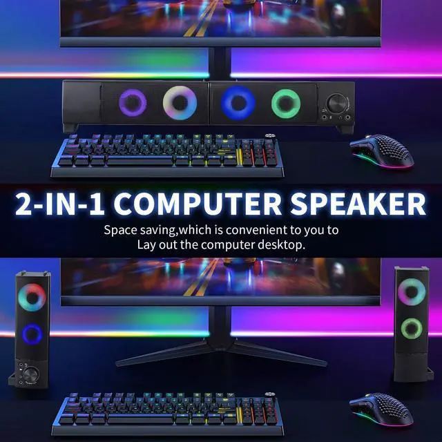 Alt view image 2 of 5 - GSJADYH Wired Computer Speakers Designed for Desktop Devices USB Plug-and-Play Clear Sound with RGB Lighting Features Volume knob Ideal Gaming Speakers for Computers, laptops, Phones, and Tablets