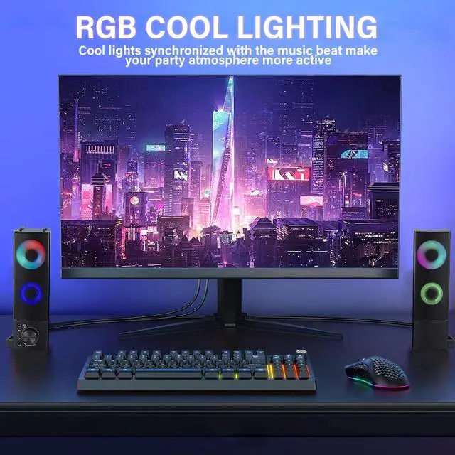 Alt view image 4 of 5 - GSJADYH Wired Computer Speakers Designed for Desktop Devices USB Plug-and-Play Clear Sound with RGB Lighting Features Volume knob Ideal Gaming Speakers for Computers, laptops, Phones, and Tablets