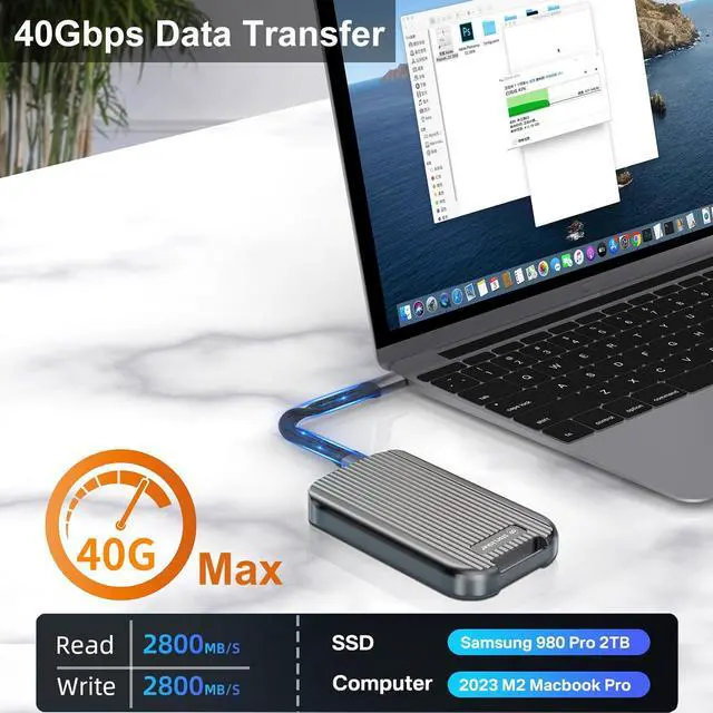 Alt view image 2 of 5 - StarLinker 40Gbps M.2 NVMe SSD Enclosure, USB-C Anti-dust Aluminum External Hard Drive Enclosure, for M1 Pro/Max Mac, Support SSD 2280 B+M M-Key PCle, Compatible with Thunderbolt 4/3, USB4/3 and More