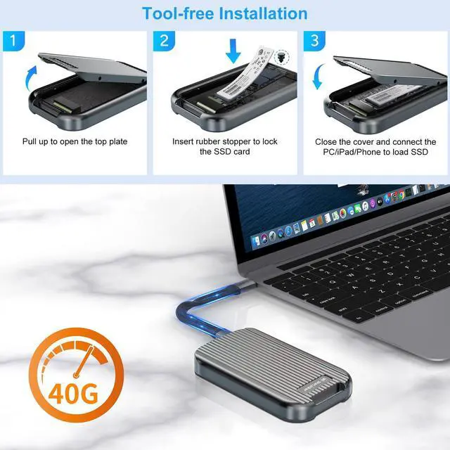 Alt view image 5 of 5 - StarLinker 40Gbps M.2 NVMe SSD Enclosure, USB-C Anti-dust Aluminum External Hard Drive Enclosure, for M1 Pro/Max Mac, Support SSD 2280 B+M M-Key PCle, Compatible with Thunderbolt 4/3, USB4/3 and More